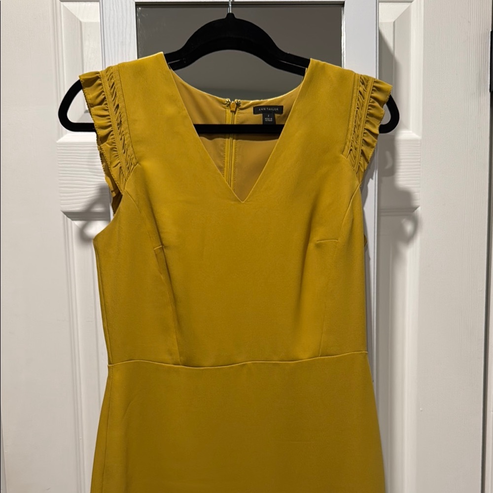 Ann Taylor Yellow Sheath Dress V-Neck Flutter Sleeveless